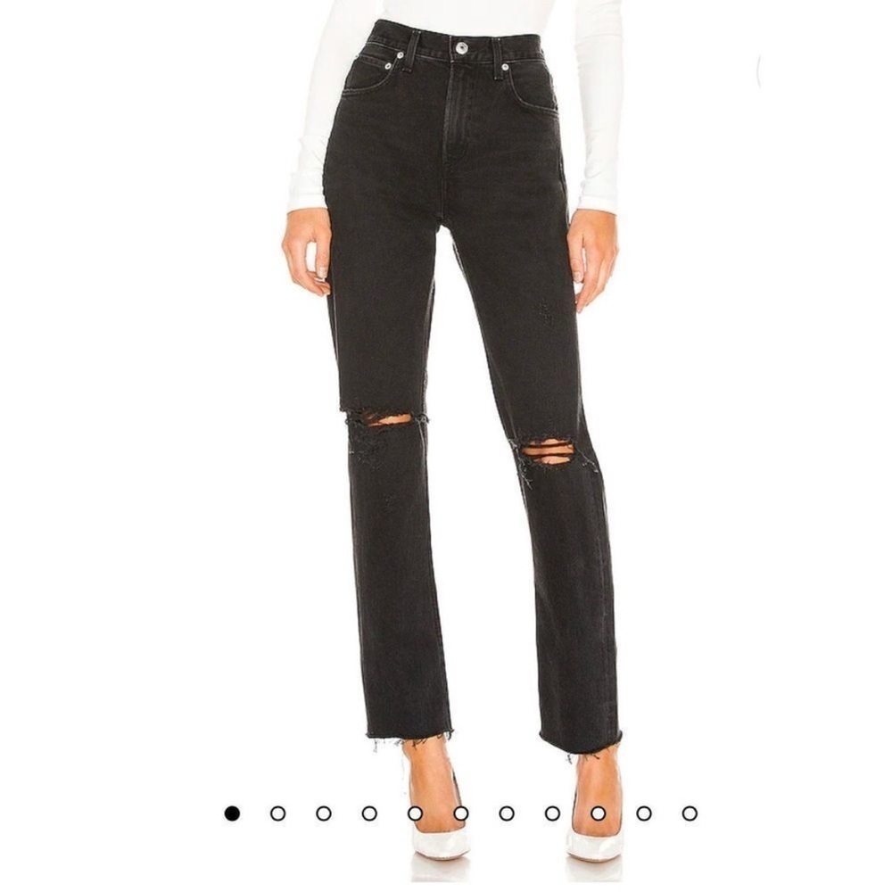 AGOLDE Cherie High Rise Straight Jeans Black Distressed Size 28